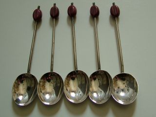 Five Silver Vintage Coffee Bean Spoons photo