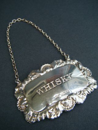 Antique Style Solid Sterling Silver Whisky Decanter Bottle Label,  Bham photo