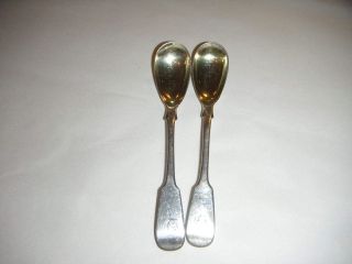 Pair Of Antique Scottish Silver Mustard Spoons Fiddle Pattern 1841 photo