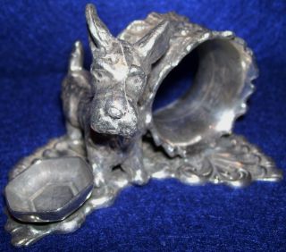 Silver Plated Figural Napkin Ring Handsome Scottie Beside His Food Bowl photo