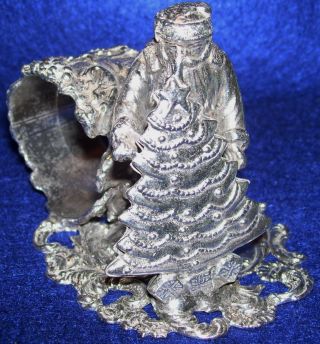Silver Plated Figural Napkin Ring Santa Bringing A Christmas Tree photo