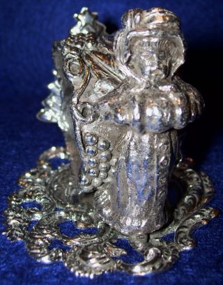 Silver Plated Figural Napkin Ring Young Girl In Winter Garb With Christmas Tree photo