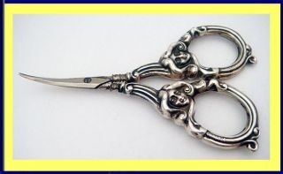 Antique Art Nouveau Sewing Nail Scissors Sterling Silver Figural Maidens (5085) photo