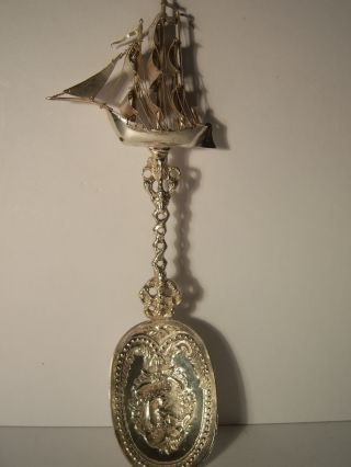 Rare Antique Continental Sterling Silver Figural Nautical Galleon Ship Spoon photo