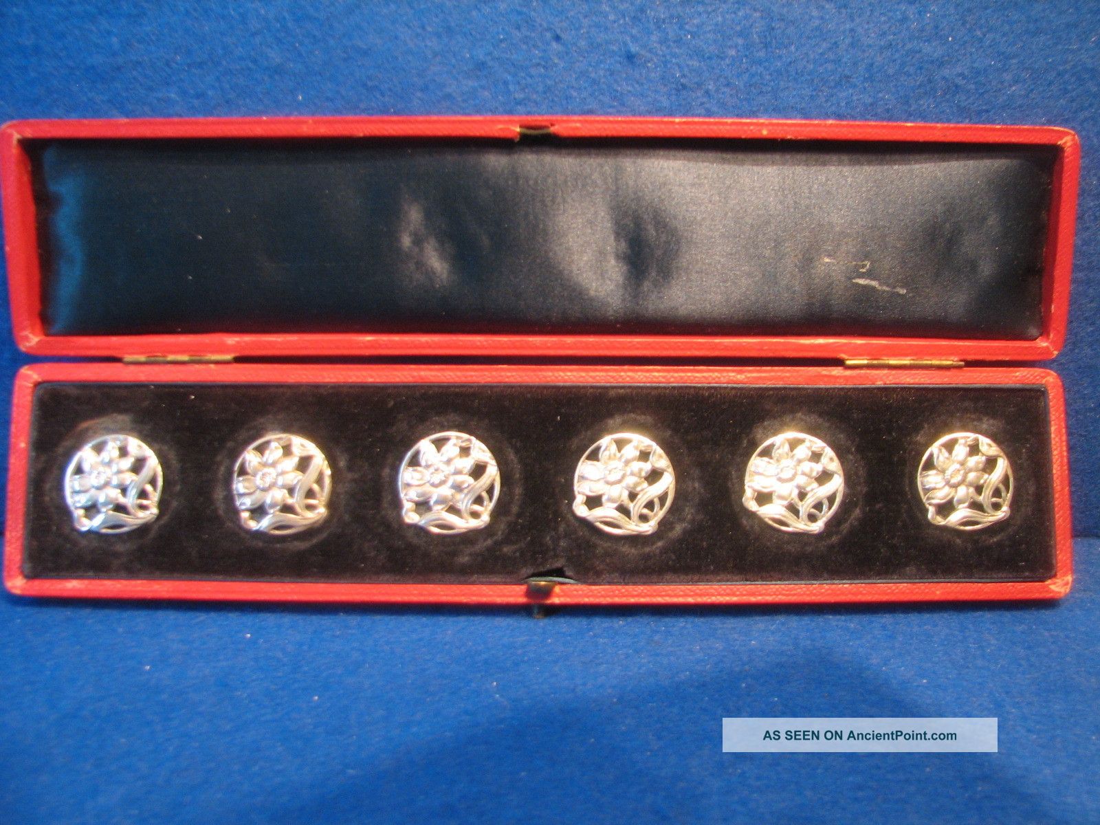 Art Nouveau Solid Silver Buttons Sunflower Pattern Boxed 1905 Hcf Hatton Garden. Other photo