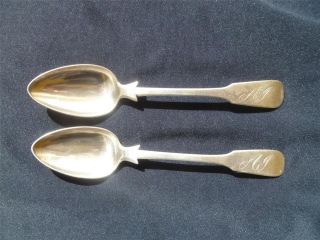Antique Set Of 2 Spoons Monogrammed 71 Grams Silver Coin? photo