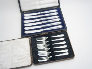Vintage Cased Silver Plated Tea Cutlery X 2 Sets photo