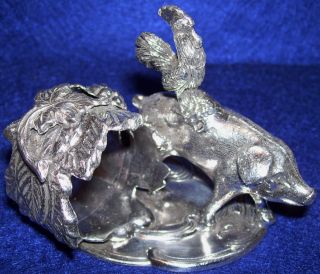 Silver Plated Figural Napkin Ring Barn Yard Rooster Stop A Pig photo