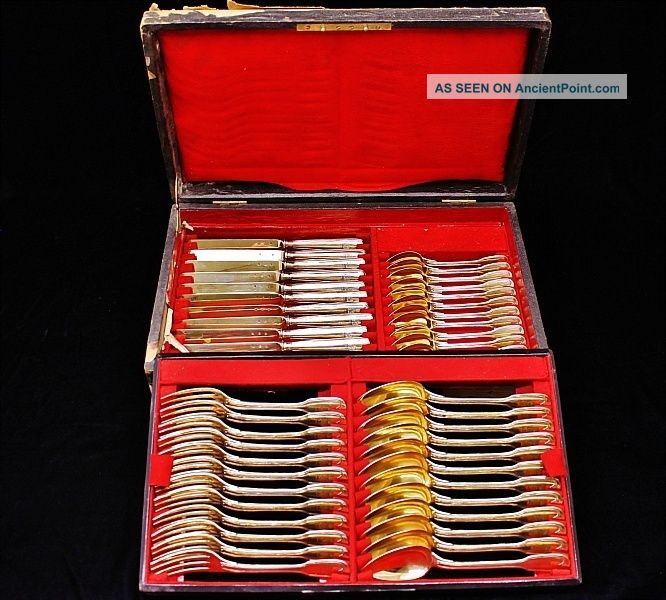 Important European Belgium Royalty Baron Baroness Gold Solid Silver Flatware Set Other photo