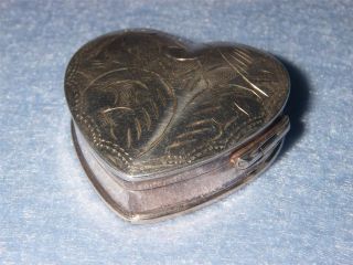 Old Hallmarked Solid Silver Heart Pill Box photo