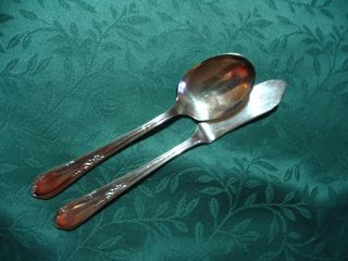 Wm A Rogers Silverplate Jelly Server Fork Sugar Spoon Meadowbrook / Heather 1936 photo