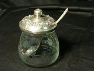 Rose Repousse,  Jam Jar,  W.  Sterling Top & Spoon,  S.  Kirk & Son Or Sugar Dish photo