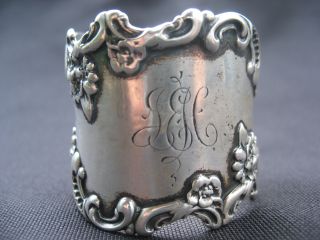 Vintage 925 Sterling Silver Art Nouveau Floral Napkin Ring 4873 Monogrammed photo