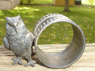 1800 ' S Antique Victorian Figural Silverplate Napkin Ring Holder Owl Old Old photo