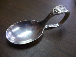 Vintage Antique Cw Sterling Silver Baby Spoon Curved Handle Cat In Clover photo