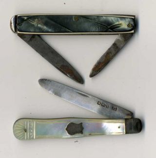 Two Vintage Pocket Knives Sterling Silver Fruit Knife & Sheffield 2 Blade photo