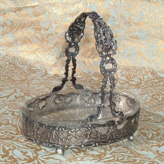 Antique Or Vintage Small German.  800 Silver & Glass Candy Basket ♅ photo