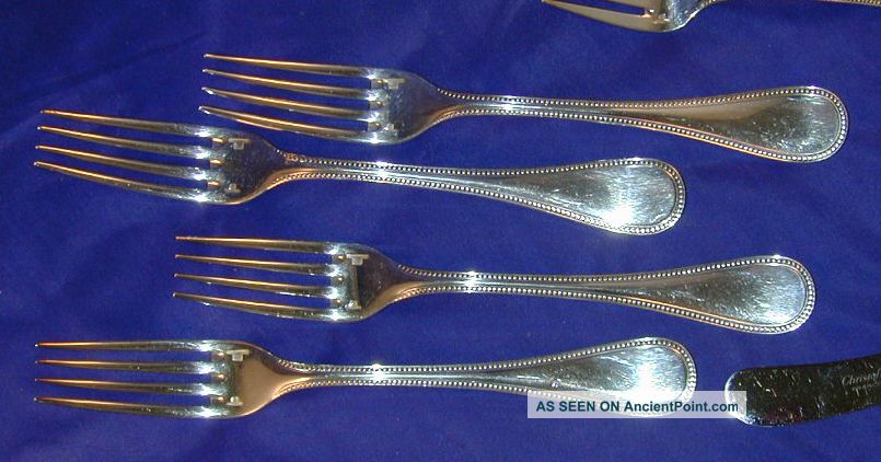 Vintage Pre - 1983 Vintage Set 4 Dinner Forks Perles Sp Christofle France No Mono Christofle photo