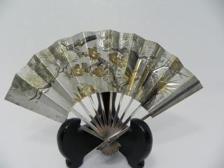 Exquisite Hand Chased Signed Japanese Sterling Silver Ohgi Fan Japan photo