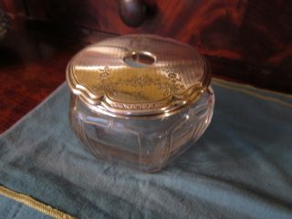 Antique William B.  Kerr Glass Vanity Powder Jar Hair Tidy Sterling Silver Top photo