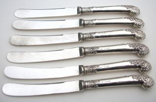 Antique Set Of 6 Sterling Silver Handled Butter Knives Sheffield 1912 photo