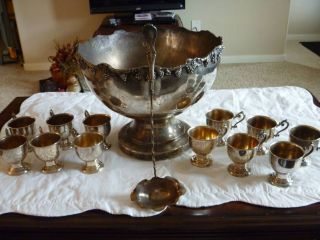Antique Crown Gsc Copper With Silver Plate Punch Bowl / 12 Cups / Ladel photo