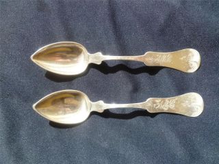 Vintage 1800 ' S E & D Kinsey 2 Matching Coin Silver Spoons Monogrammed 34gms photo