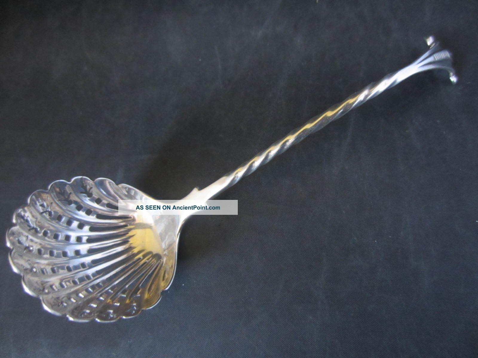Victorian Solid Silver Twisted Stem Sugar Sifter Spoon - Sheffield 1879 Sugar Bowls/ Tongs photo