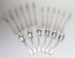 A Lias Silver Place Setting.  Six Table,  Dessert Forks,  Spoons,  London 1832 photo