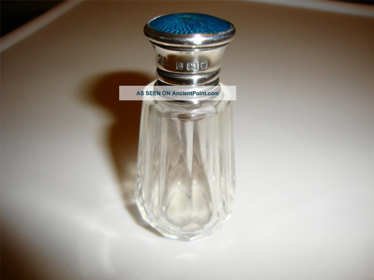Silver & Enamel Topped Chech Glass Perfume Bottle Hallmarked London 1937 Bottles photo