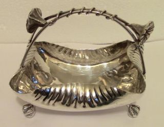 Chippendale Ball & Claw Feet Silverplate Bon Bon Basket Art Nouveau Floral Motif photo