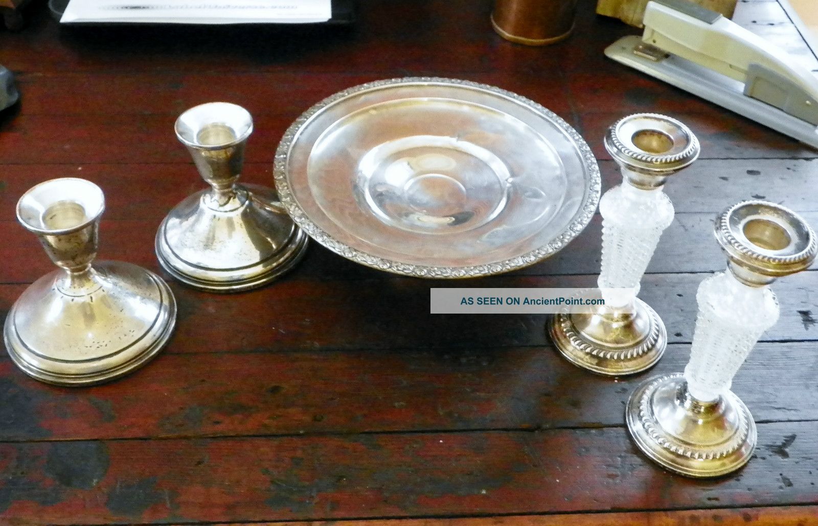 5 Pieces Of Sterling Silver: 4 Candle Holders & 1 Pedestal Mint Dish - 1522g/54oz Other photo