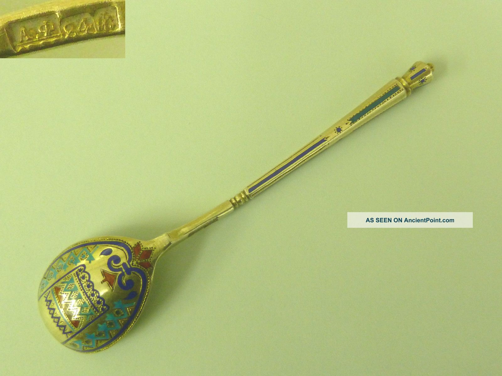 Russian Solid Silver And Enamel Spoon.  St Petersburg C.  1890 Cutlery photo