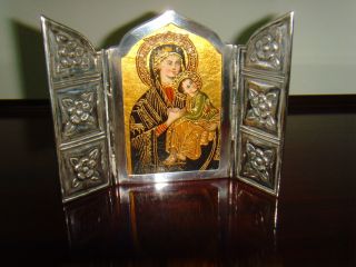 A 925 Silver Altarpiece Icon Virgin Hand Painted Peruvian Sterling photo