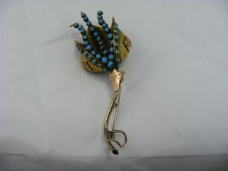 Antique Victorian 9ct Rolled Gold Turquoise Gem Set Pin Brooch Flower photo