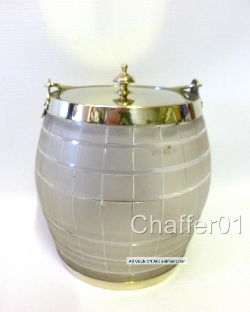 Antique Frosted Glass And Silver Plate Biscuit Barrel Other Silver Plate photo