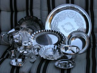 18 Piece Lot Vtg Silverplate Trays & Serving Dishes Reed&barton Onieda Catering photo