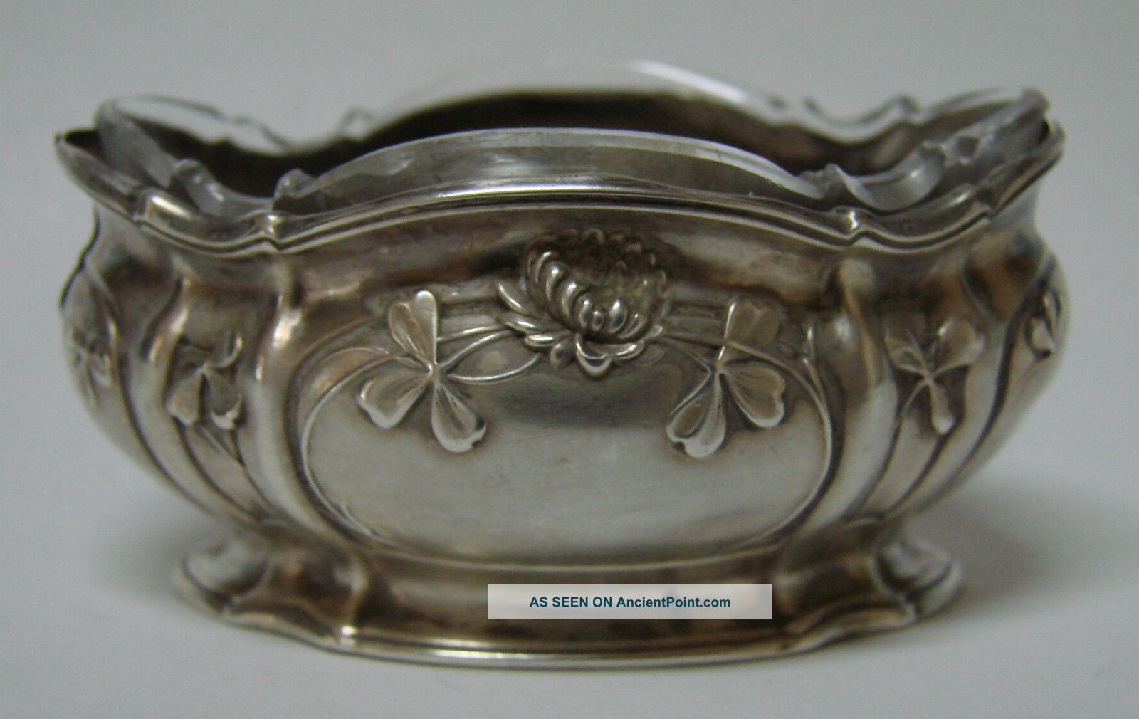 Classic French 950 Sterling Silver & Crystal Open Salt Cellar Dish 1880 - 1910 Salt Cellars photo