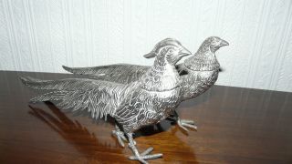 A Pair Of Large Vintage Italian Silver Plate Pheasants/peacocks Menu Holders photo