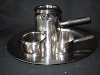 Georg Jensen Coffee Set & Tray Stainless Mod Modern Design Danish,  Eames Era photo