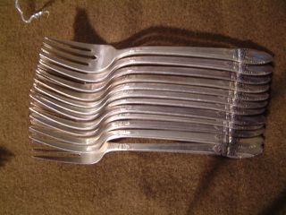 1847 Rogers Silverplate Flatware First Love Cake Forks 13 Pieces. photo