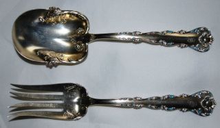 Whiting Sterling Silver Kings Court Enamel Glucousche Floral Salad Serving Set photo