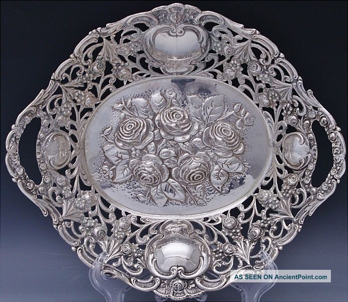 19thc Victorian Continental Solid Silver Figural Repousse Basket Bowl Bowls photo