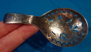 English Sterling Silver Pierced Caddy Spoon Birmingham 1802 photo