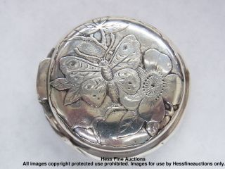 Art Nouveau Whimsical Sterling Silver Butterfly Moth Powder Container Pill Box photo