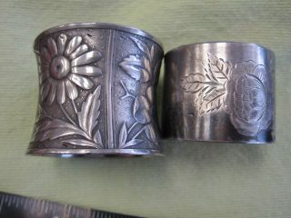 2 Victorian Silverplated Napkin Ring Holders Raised & Etched Flowers photo