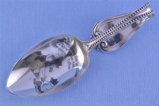 Antique Art Deco Solid Silver Niello Baby Feeding Spoon Bobby Bruin C1930 photo