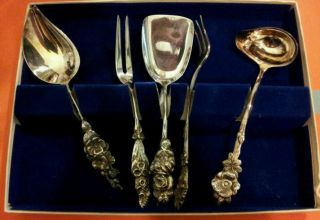 Reed & Barton Fiesta 5 Pc.  Silverplate Dinner Serving Set With Box Unused $1 Nr photo