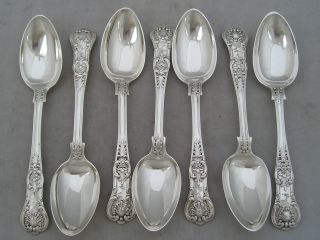 7 Silver William Iv Victoria Queens Dessert Spoons 461g photo