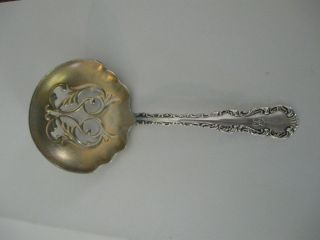 Antique Sterling Silver Fancy Ice Spoon Pierced Goldwashed photo